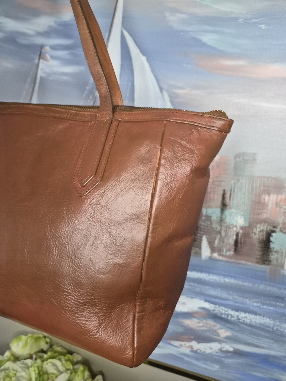 Fossil Cognac Leather Shoulder Tote - Picture 3 of 6